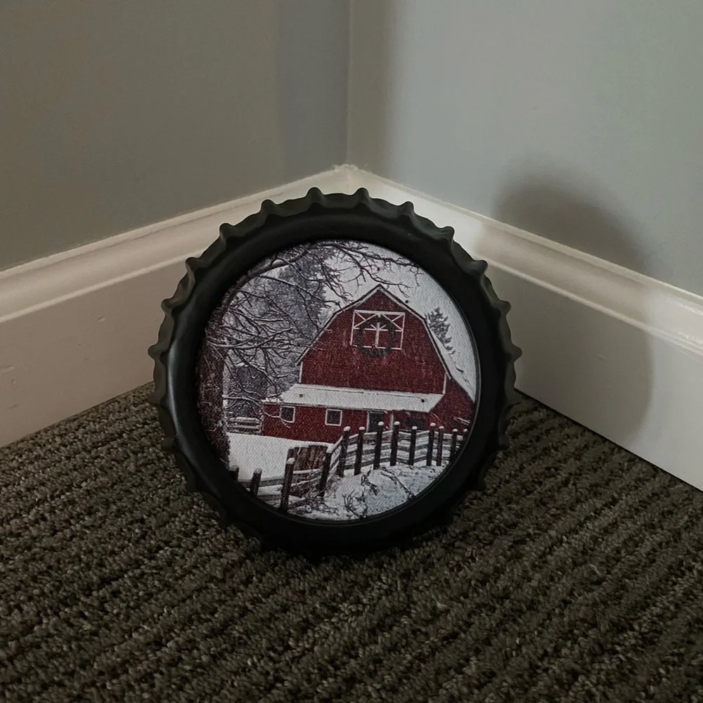 Christmas Barn Snow Winter Bottle Cap Art Decor Auto Timer Lights Gift